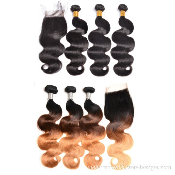 100 Unprocessed Remy Body Wave Virgin Brazilian Hair Human Hair Bundles With Lace Closure